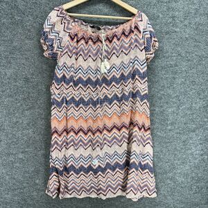 Just Love Dress Women 3X Plus Beige Striped Shift Short Tasseled Short Sleeve